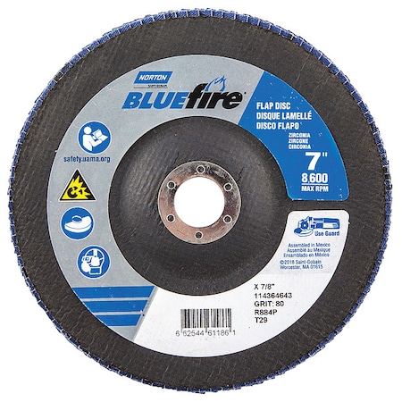 Norton Abrasives Flap Disc, 7 In x 80 Grit, 7/8 66254461186