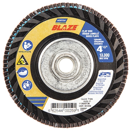 Norton Abrasives Flap Disc, 4 1/2 In x 80 Grit, 5/8-11, Series: SG Blaze(R) 66254400259