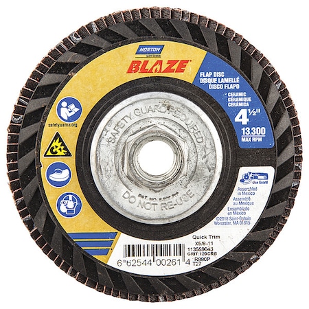 Norton Abrasives Flap Disc, 4 1/2 In x 120 G, 5/8-11 66254400261