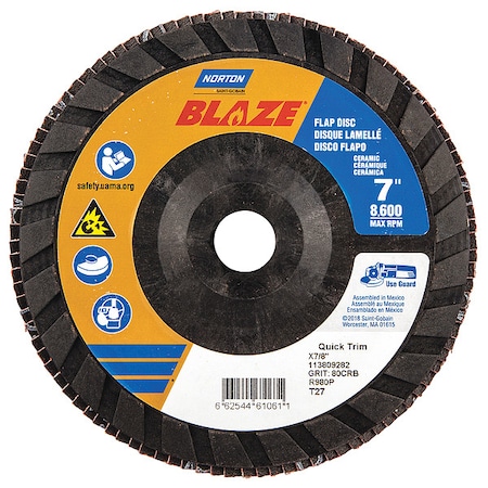Norton Abrasives Flap Disc, 7 In x 80 Grit, 7/8 66254461061