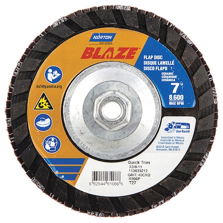 Norton Abrasives Flap Disc, 7 In x 40 Grit, 5/8-11 66254461066