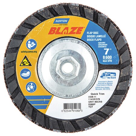 Norton Abrasives Flap Disc, 7 In x 80 Grit, 5/8-11 66254461068
