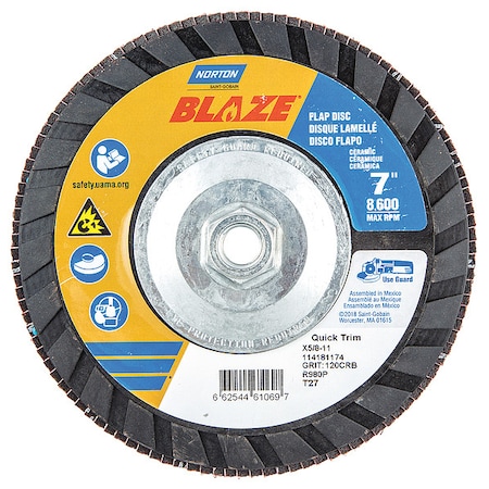 Norton Abrasives Flap Disc, 7 In x 120 Grit, 5/8-11 66254461069