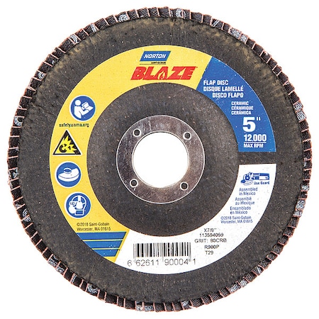 Norton Abrasives Fiber Disc, 5 in Dia, 7/8in Arbor, 80 Grit 66261190004