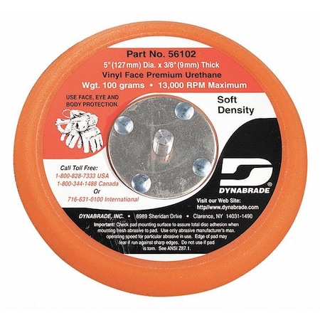 Dynabrade Non-Vacuum, Disc Pad, 5" dia. 56102