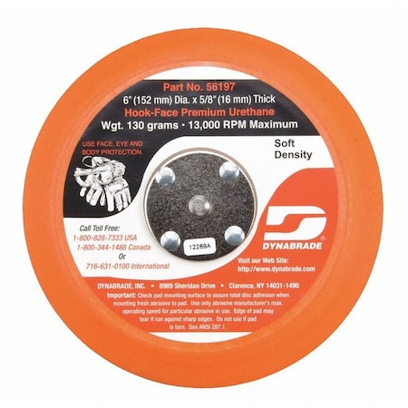 Dynabrade Non-Vacuum, Disc Pad, Vinyl Face, 6" 56197