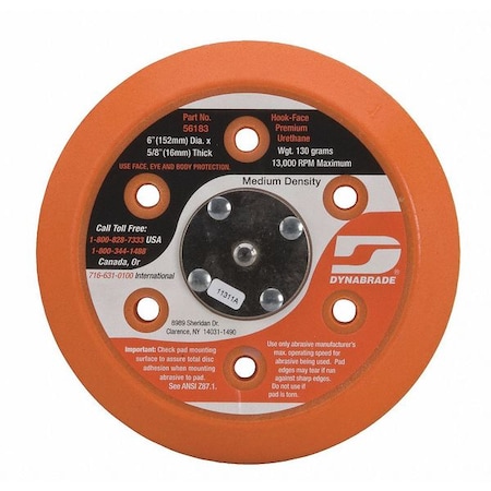 Dynabrade Vacuum, Disc Pad, Hook Face, 6" 56183