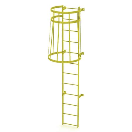 Tri-Arc 11 ft. Overall H, Ladder, Standard Fixed Cage, Steel, 12-Rung, Steel, 12 Steps, Safety Yellow Finish WLFC1112-Y