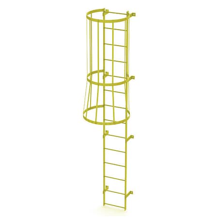 Tri-Arc 13 ft. Overall H, Ladder, Standard Fixed Cage, Steel, 14-Rung, Steel, 14 Steps, Safety Yellow Finish WLFC1114-Y