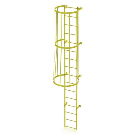 Tri-Arc 15 ft. Overall H, Ladder, Standard Fixed Cage, Steel, 16-Rung, Steel, 16 Steps, Safety Yellow Finish WLFC1116-Y