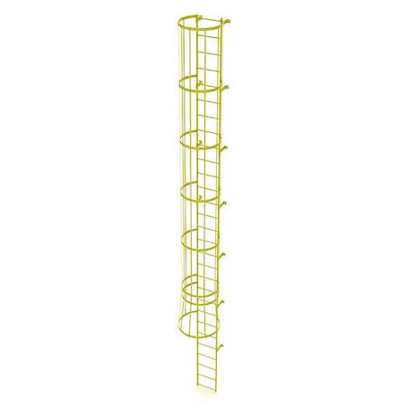 Tri-Arc 28 ft. Overall H, Ladder, Standard Fixed Cage, Steel, 29-Rung, Steel, 29 Steps, Safety Yellow Finish WLFC1129-Y