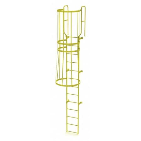 Tri-Arc 15 ft. 6" Overall H, Ladder, Steel, WalkThru Fixed Cage, 13-Rung, Steel, 13 Steps WLFC1213-Y