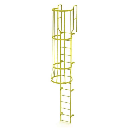 Tri-Arc 16 ft. 6" Overall H, Ladder, Steel, WalkThru Fixed Cage, 14-Rung, Steel, 14 Steps WLFC1214-Y
