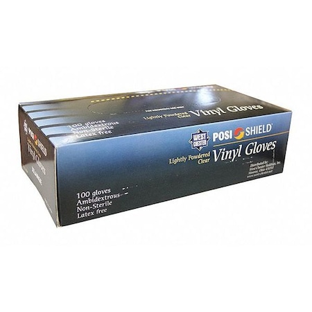 Jones Stephens Disposable Gloves, 5.00 mil Palm, Vinyl, Powdered, M, 100 PK, Clear G50250