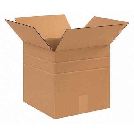 Partners Brand 12 in x 12 in x 10 in Multi-Depth Box, Kraft, Corrugate, Single Wall, 32 ECT, 25 PK MD121210
