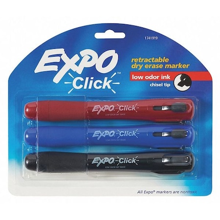 Expo Expo Retractable Dry Erase Markers, Assorted Colors, 3/Case BDERETMARK