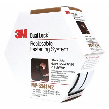3M Reclosable Fastener, Rubber Adhesive, 15 ft, 1 in W, Black, 5 PK DK3M140