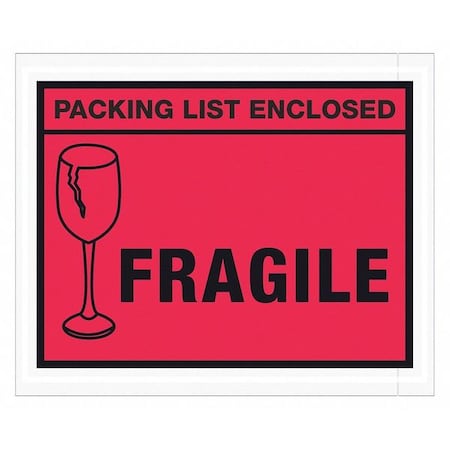 Tape Logic Tape Logic "Packing List Enclosed - Fragile" Envelopes, 4 1/2" x 5 1/2", Red, Case of 1000 PL493