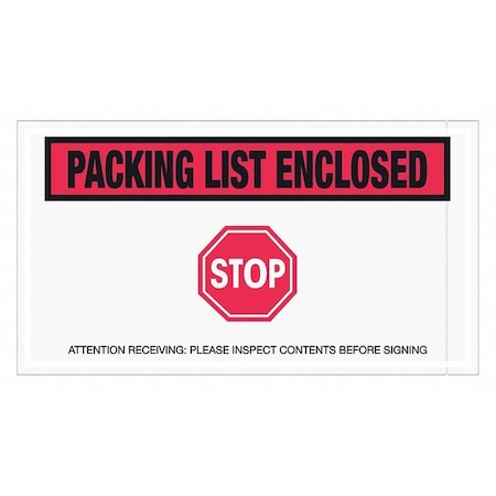 Tape Logic Tape Logic "Packing List Enclosed - Stop" Envelopes, 5 1/2" x 10", Red, 1000/Case PL492