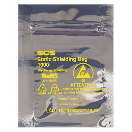 Partners Brand Reclosable Static Shield Bags, 5" x 7", Transparent, 100 PK STC353
