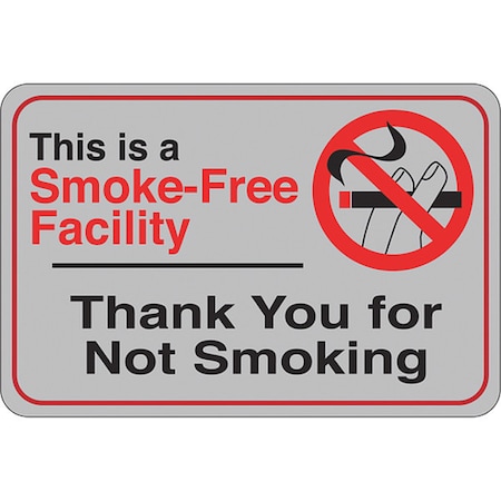 Partners Brand Smoke-Free Facility, Sign, 6"x9", 6" Width, 1/8" Plastic SN208