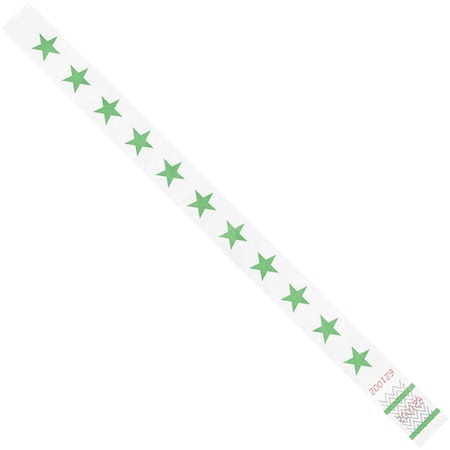 Tyvek Tyvek Wristbands, 3/4" x 10", Green Stars, PK500 WR104GN