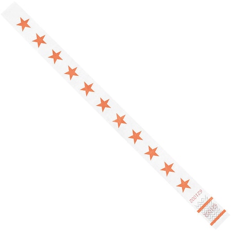 Tyvek Tyvek Wristbands, 3/4" x 10", Orange Stars, PK500 WR104OR