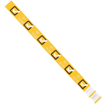 Tyvek Tyvek Wristbands, 3/4" x 10", Yellow "Age Verified", PK500 WR102YE