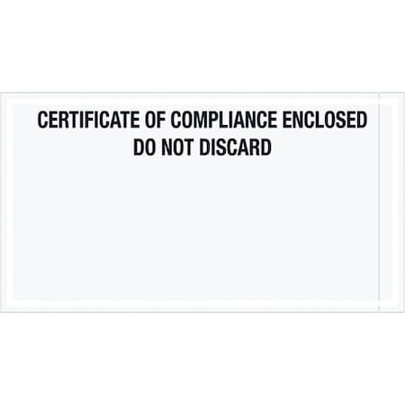 Tape Logic Tape Logic Transportation Envelopes, "Certificate of Compliance Enclosed", 6" x 11", Printed Clear, PK1000 PL511