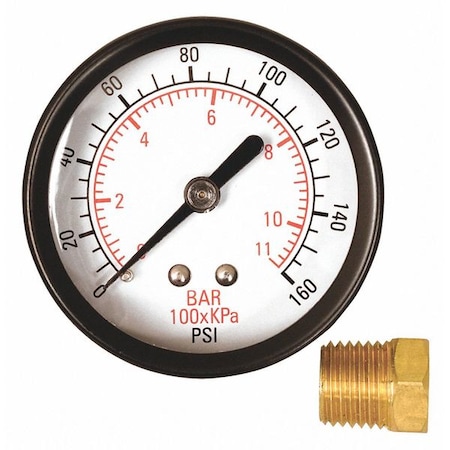 Apache Dry Pressure Gauge, 2", 160 psi, 1/8 in MPT Center Back Location, Steel Case Material 51040842