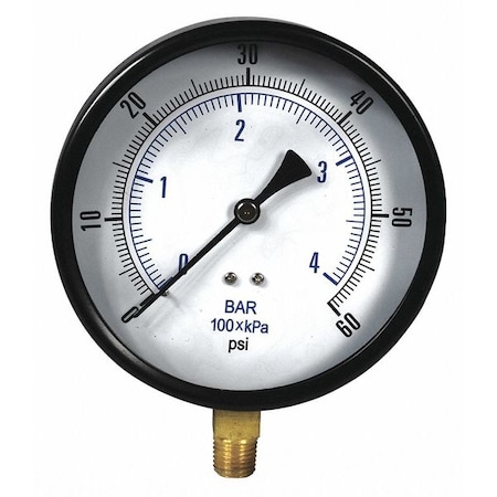 Apache Dry Pressure Gauge, 4-1/2", 100 psi, 1/4 in Lower Location, Steel Case Material 99019274