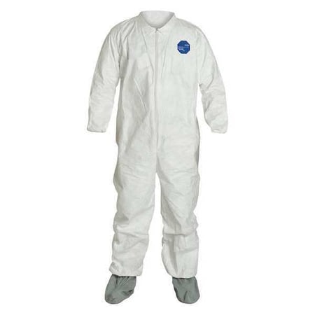 DUPONT Collared Disposable Coveralls, 25 PK, White, High Density Spunbond Polyethylene, Zipper TY121SWH6X0025NS