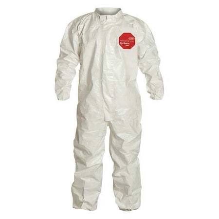 Dupont 0 Coverall. Collar. Elastic Wrists and Ankles. Storm Flap with Adhesive Closure. White. LG SL125TWHLG000600