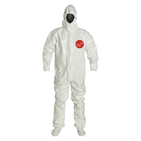 Dupont Chemical Resistant Coveralls, Hooded, M, Tychem(R) 4000, Elastic Wrist, Attached Socks Ankle, White SL128TWHMD000600