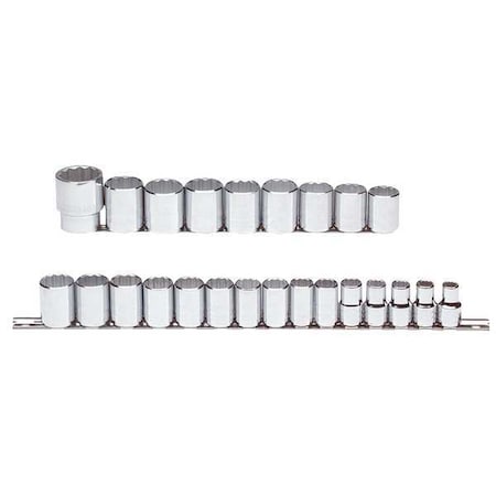 Proto 1/2" Drive Socket Set, Metric, 24pcs, Skt St, Blk Oxd, 10 to 36 mm, 24Pt J54211-TT