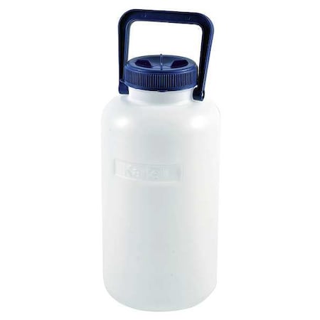 Zoro Select Carboy, 5 L Capacity - mL, 1.32 gal Capacity - oz, Screw On Closure, HDPE, Integral Shoulder Handle 208675-0005