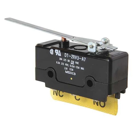 Honeywell Industrial Snap Action Switch, Hinge, Lever Actuator, DPDT, 10A @ 240V AC Contact Rating DT-2RV3-A7