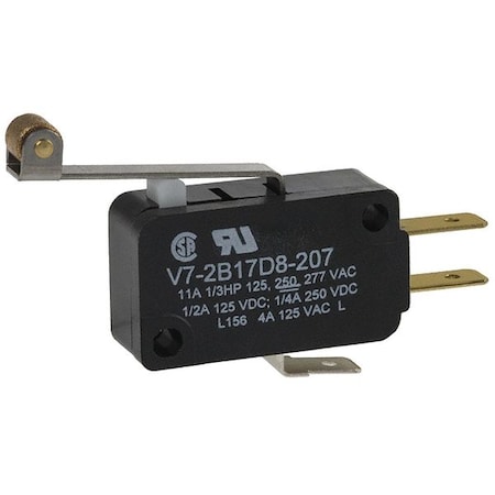 Honeywell Snap Action Switch - V7 Series, SPDT, Long Roller Lever, 11A, Miniature V7-2B17D8-207
