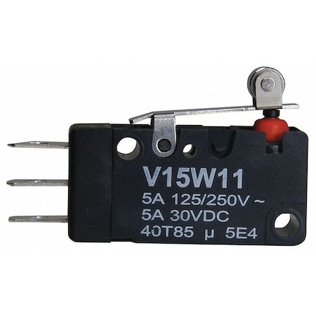 Honeywell Miniature Snap Action Switch, Lever, Roller Actuator, SPDT, 0.1A @ 240V AC Contact Rating V15W-DZ200A05-AW1