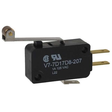 Honeywell Miniature Snap Action Switch, Lever, Long, Roller Actuator, SPDT, 1 A at 125 V AC Contact Rating V7-7D17D8-207