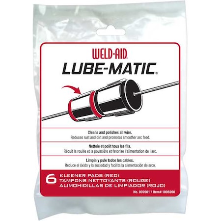 Weld-Aid LUBE-MATIC Cleaner Pads, Felt, For Use With Wire Feeders, Red, PK6 007061