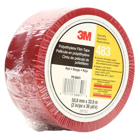 3M Sealing Tape, Red, 36 yd L, 2 in W 483