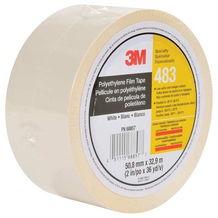 3M Sealing Tape, White, 36 yd L, 2 in W 483