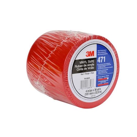 3M Floor Marking Tape, vinyl, Solid, Red, 4 in W., 5.2 mil Thickness 471