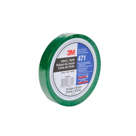 3M Floor Marking Tape, vinyl, No Legend, Green, 3/4 in W., 5.2 mil Thickness 471