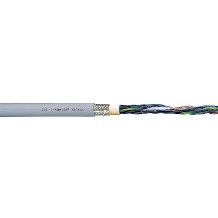 Chainflex Control Cable, 18 AWG, 5 C, Gray, PUR, 1,000 V, 25 ft CF78-UL-07-05-25