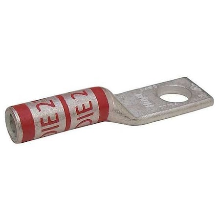Zoro Select One-Hole Compression Lug, 8 AWG Max, #10 Stud, Long Barrel, Copper, Red 24C312