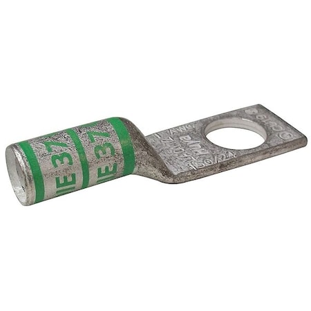 Zoro Select One-Hole Compression Lug, 1 AWG Max, #10 Stud, Long Barrel, Copper, Green 24C316
