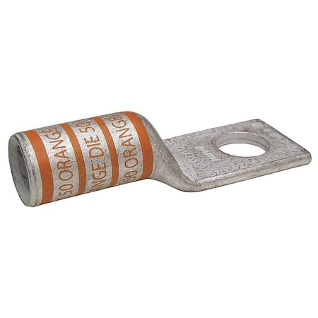 Zoro Select One-Hole Compression Lug, 3/0 AWG Max, 1/2 in Stud, Long Barrel, Copper, Orange 24C330