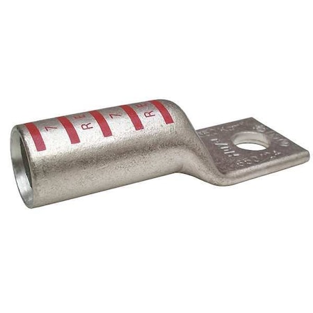 Zoro Select One-Hole Compression Lug, 350 kcmil Max, 1/2 in Stud, Long Barrel, Copper, Red 24C334